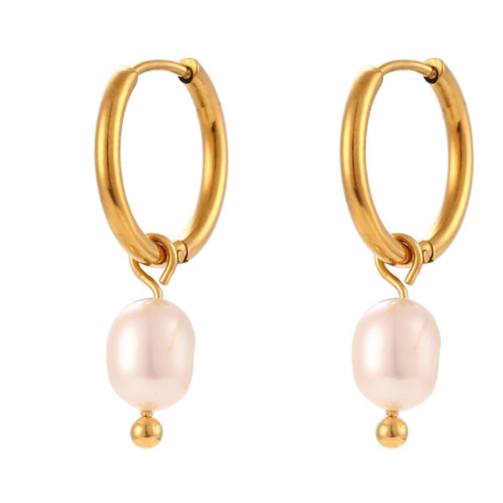 Classic Gold Freshwater Pearl Hoop Earrings FP8